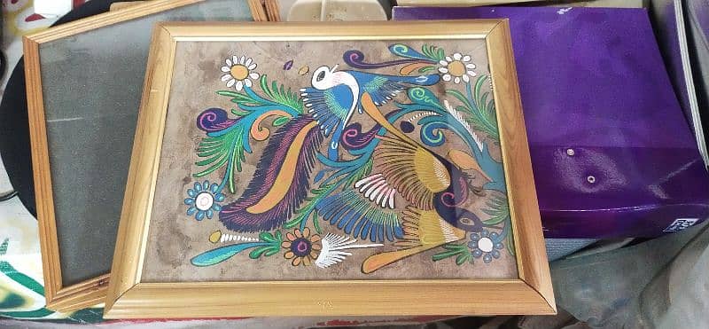 Hand Painted Bird Flowers Mexican Folk Art Picture 1
