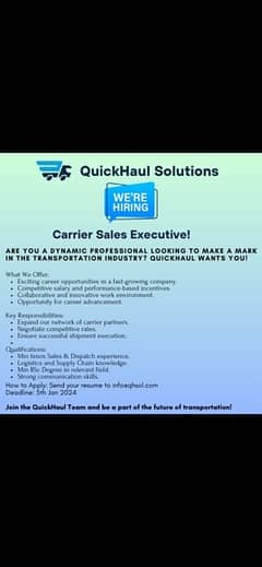 Female sales agent required For Truck dispatching
