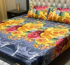 3 PC crystal Cotton printed Double bedsheet