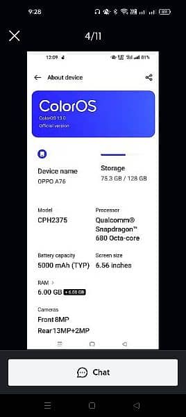 Oppo a 76 . . 6/128 good condition box and charge 1