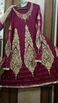 Maroon frok with net & embroidery