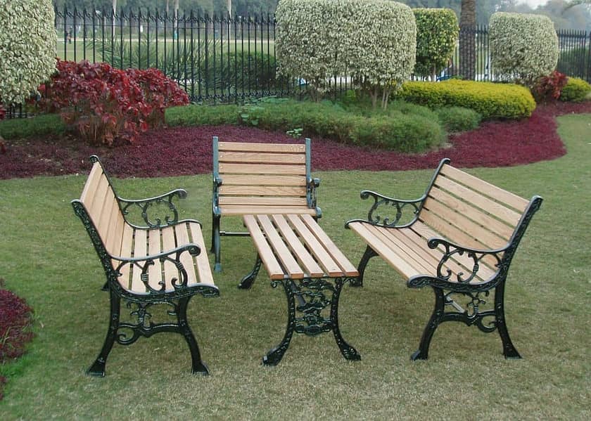 Garden Bench, Wrought Iron Benches, Wood & Iron Benches, Table, Chair 2