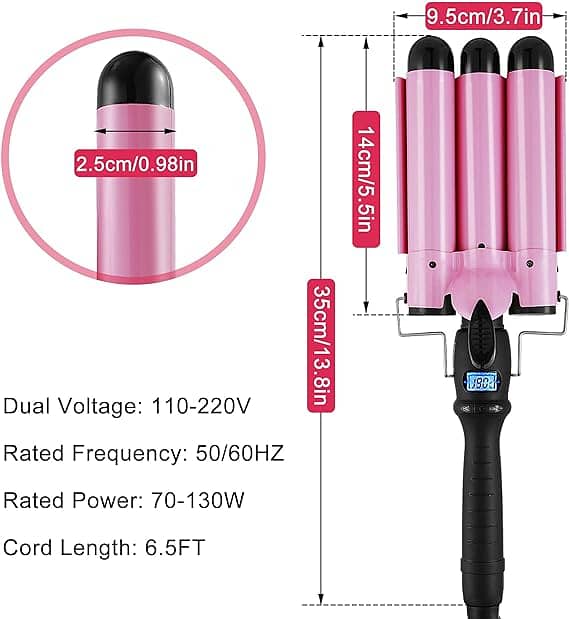 3 Barrel Curling Iron Wand Hair Crimper with Dual Voltage, A922 2