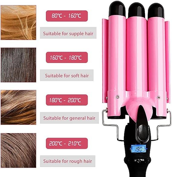 3 Barrel Curling Iron Wand Hair Crimper with Dual Voltage, A922 3