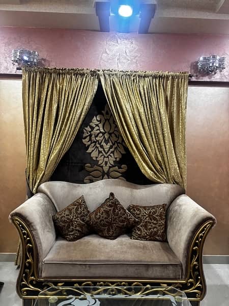 Beautiful golden beige color sofa set 7 seaters 6