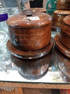 Export Quality Wooden Handi Craft Sugar Pots