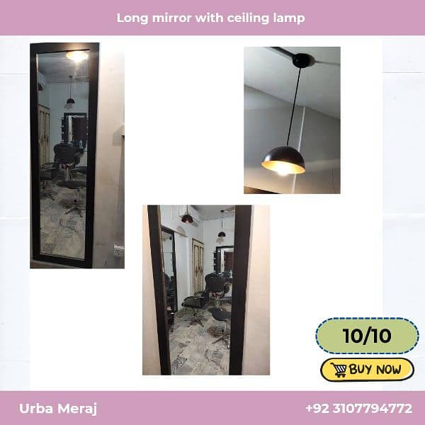 long black mirror with ceiling lamp light 0