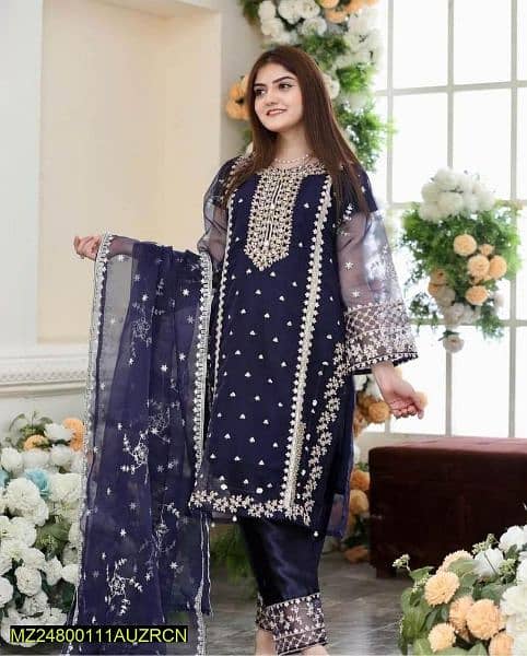 3 piece women's stiched organza embroidered suits cash on delivery 1
