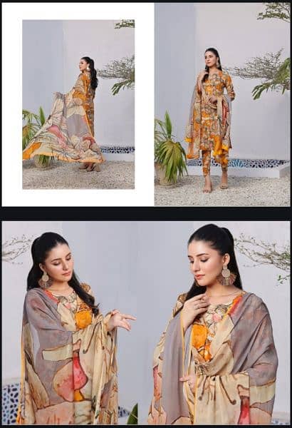 Lawn Shirt/ crinkle chiffon dupatta/ printed trouser clothes available 1