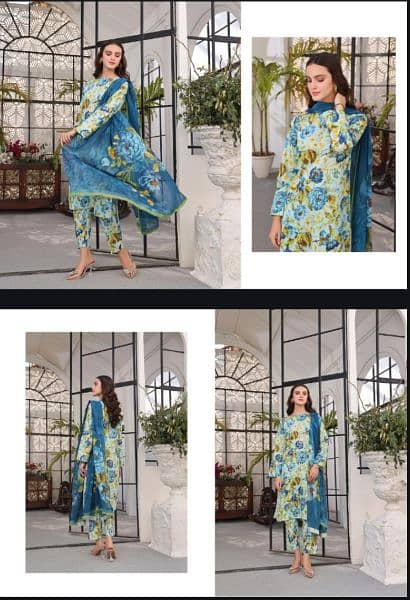 Lawn Shirt/ crinkle chiffon dupatta/ printed trouser clothes available 3