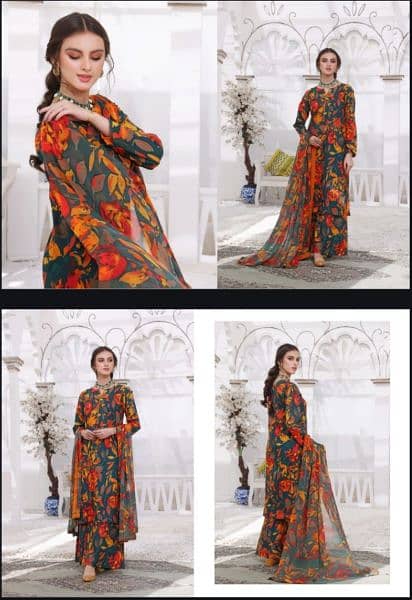 Lawn Shirt/ crinkle chiffon dupatta/ printed trouser clothes available 6