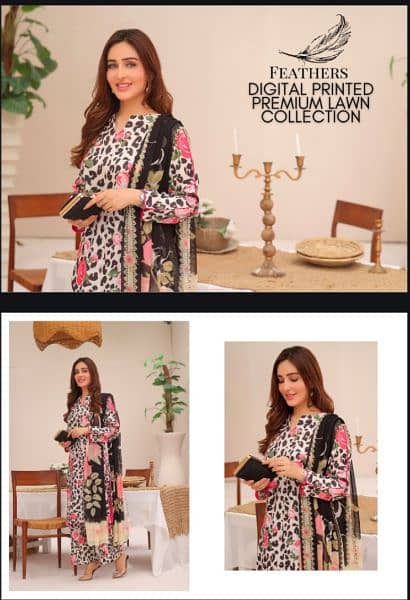 Lawn Shirt/ crinkle chiffon dupatta/ printed trouser clothes available 9