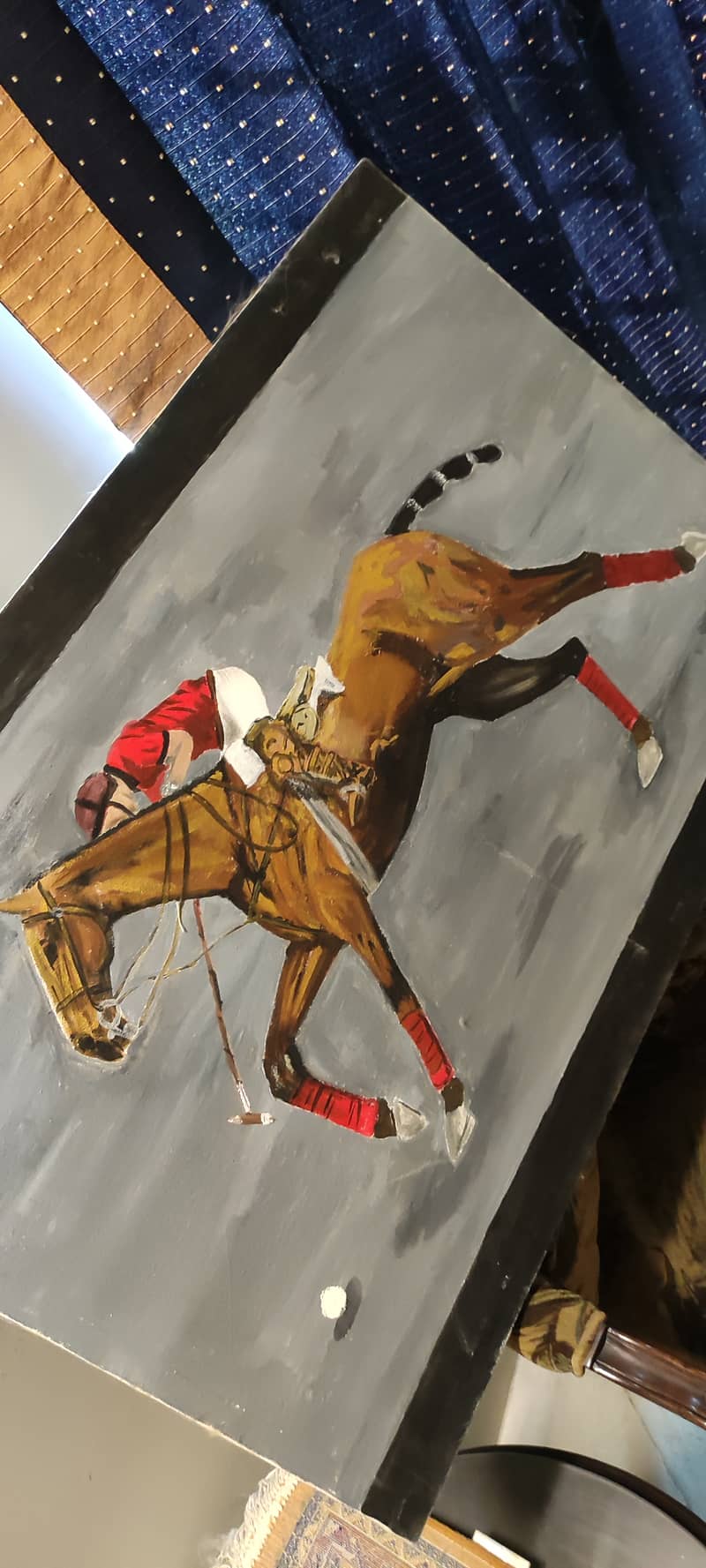 Polo Horse on Grey Background Acrylics 1