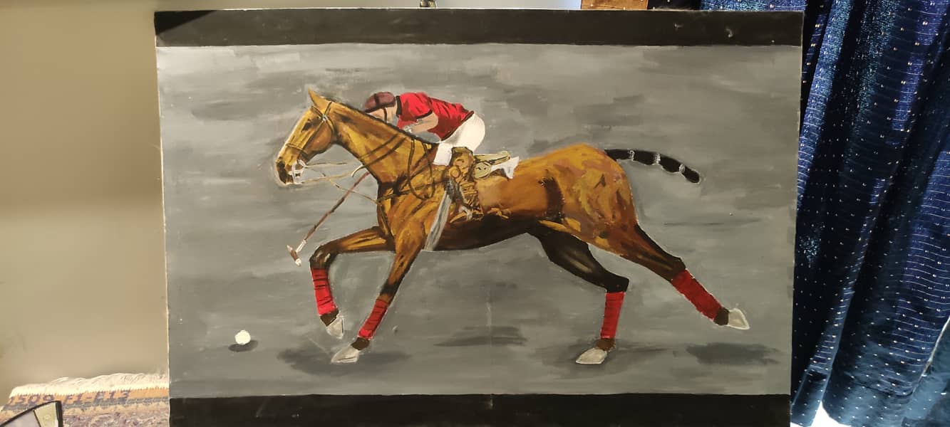 Polo Horse on Grey Background Acrylics 2