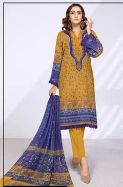 3 psc womens unstitched lawn printed suit