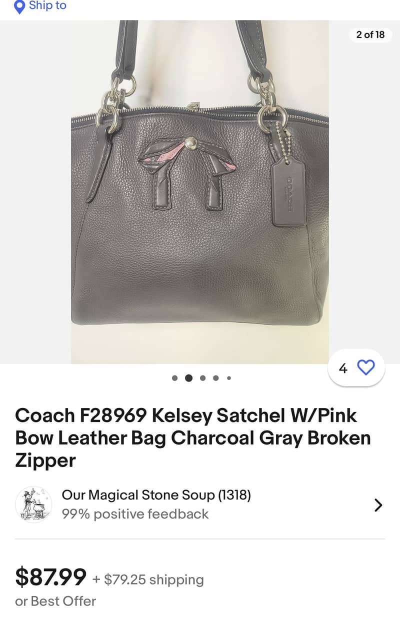 Coach leather bag,charcoal grey 2