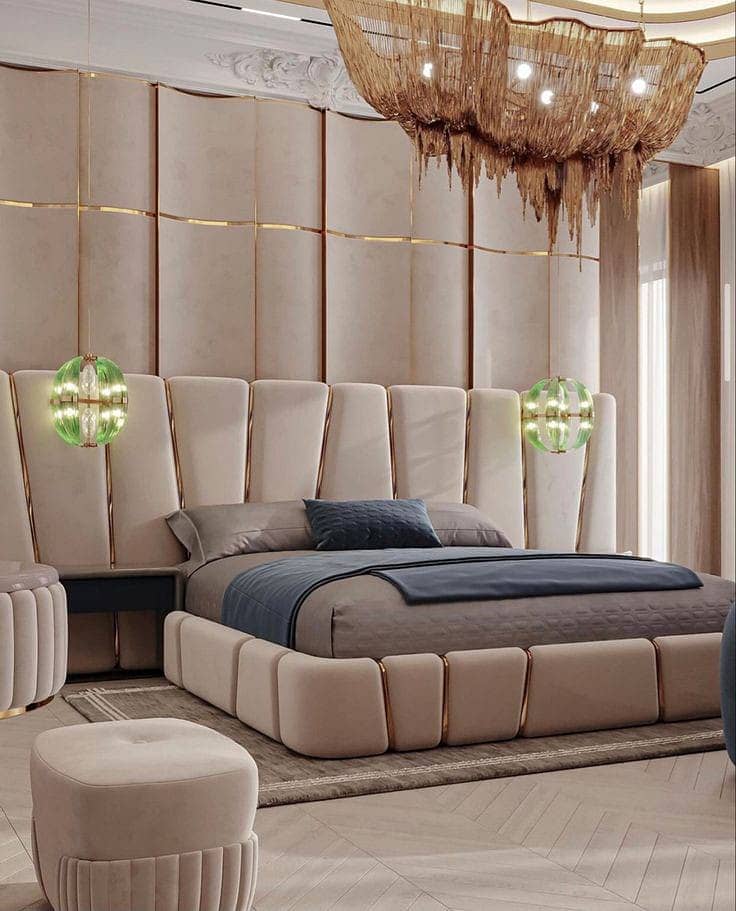 King Size bed/Brass bed/velvet bed/side table/dressing table/furniture 2
