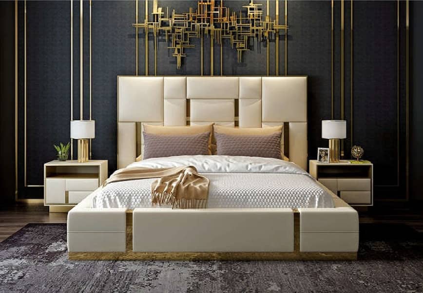 King Size bed/Brass bed/velvet bed/side table/dressing table/furniture 5