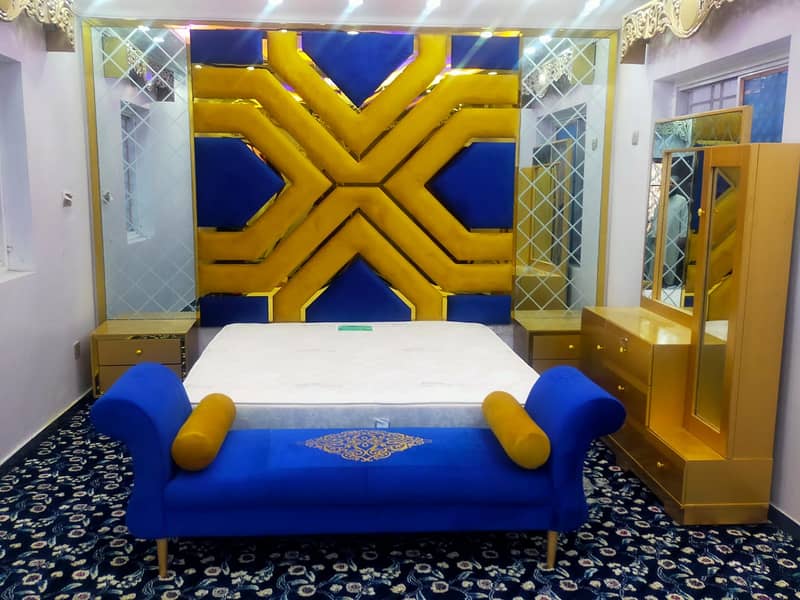 King Size bed/Brass bed/velvet bed/side table/dressing table/furniture 13