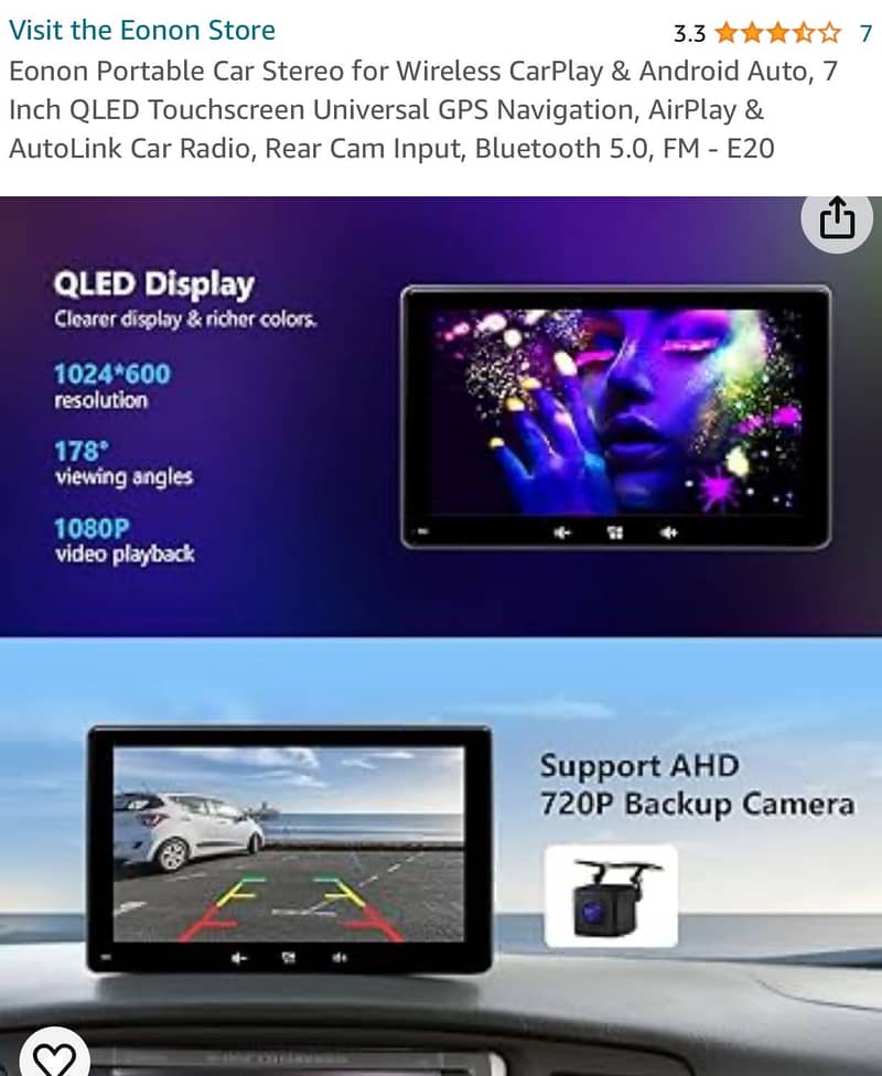 Eonon Portable Car Stereo for Wireless CarPlay & Android Auto Q LED 6