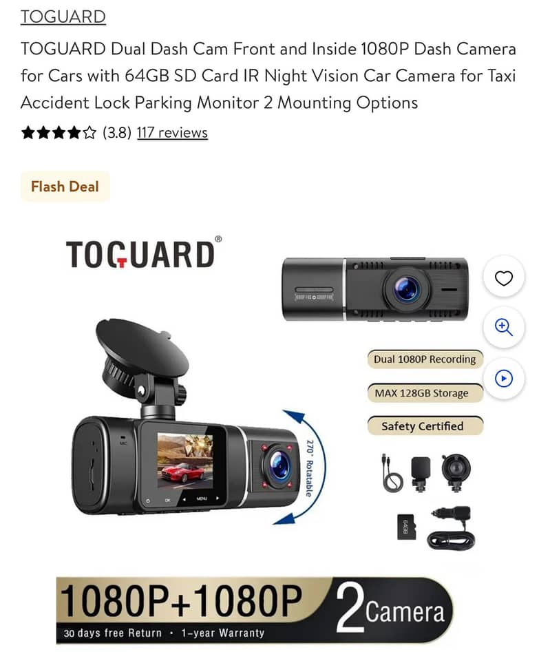 Dual Dash Cam Front and Inside 1080P Dash Camera for Cars TOGUARD 0