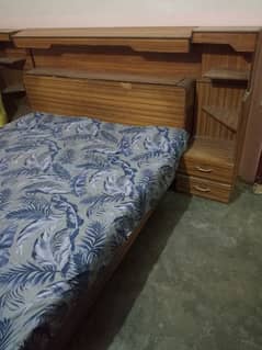 double bed with side table n mattress 0