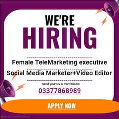 1: Female TeleMarketing executive 2:Social Media Marketer+Video Editor 0