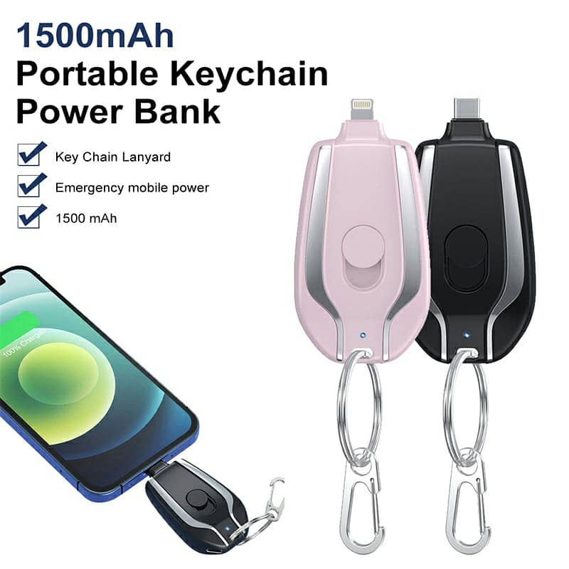 Ultra compact 1500mAh keychain with type c fast charger Powerbank 5