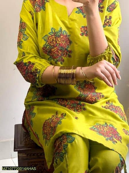 2pcs women stitched linen printed shirt and trouser 1