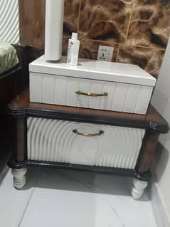 bed dressing with side tables