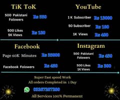 YouTube subscribers Instagram followers TikTok followers Facebook