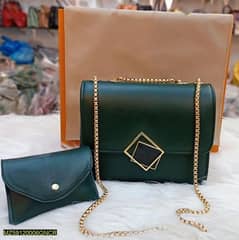 leather Handbag with Long golden chain 0