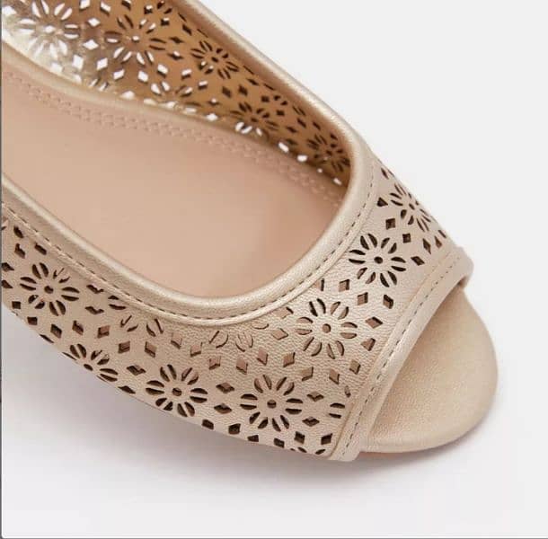 Imported Celeste Peep-Toe Pumps with Cutwork Detail 1