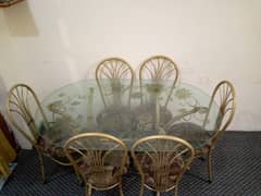 Iron Dining Table / Glass Carving Dining Table with x6 Chairs