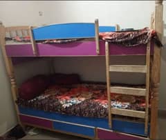 Double story bed for kids with drawers and stairs