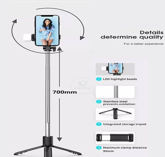 3 In One Selfie Stick Tripod With Flash Light 6