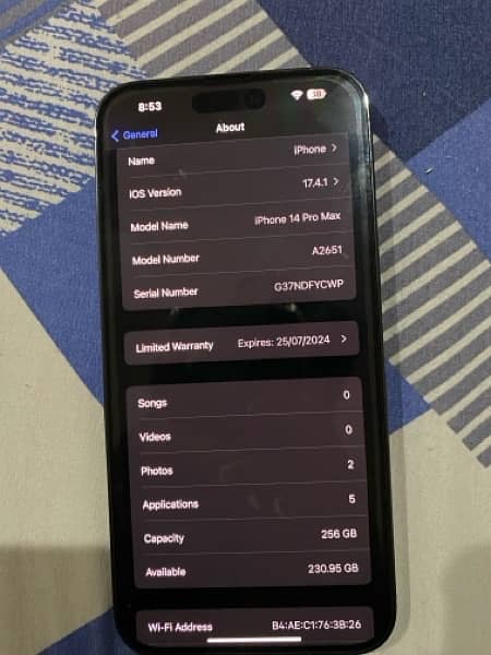 Iphone 14 pro max, deep purple, 256 gb, non pta , non active, FU. 8