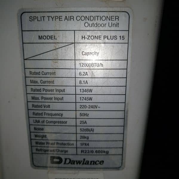 Dawlance (1 Ton) Spilit AC Model No. H-ZONE PLUS 15 3