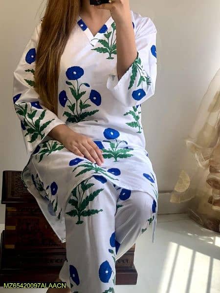2 piece women stiched lawn printed Maxi and trowser 2