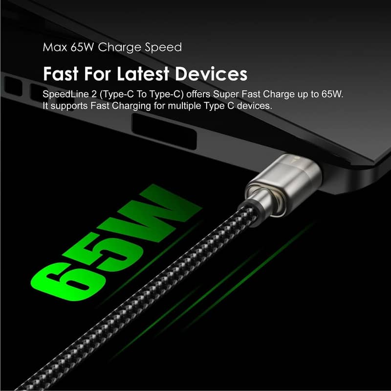 Oraimo 65W USB Type C to C Nylon Braided Fast Charging Cable with LED 2