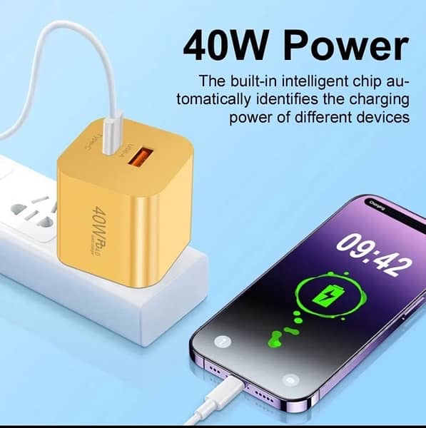 40W Dual port Charger & 29W Essager Cable for Fast, Reliable Charging. 1