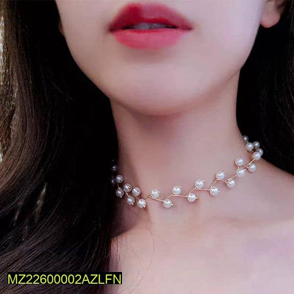 1 PC Alloy gold plated pearl stone choker 2