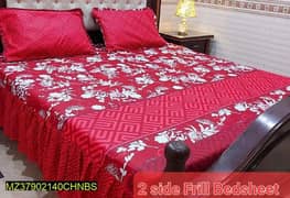 3 Pcs Cotton Salonica frill double bed sheets delivery all Pakistan 0
