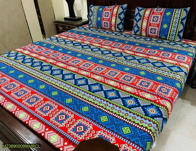 3 Pcs cotton printed double bed sheet delivery all Pakistan 0
