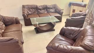 Brown Leather Style 7 Seater Sofa Set