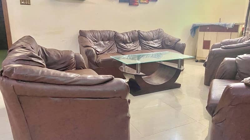 Brown Leather Style 7 Seater Sofa Set 1