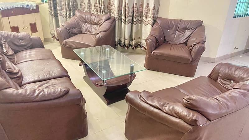Brown Leather Style 7 Seater Sofa Set 2