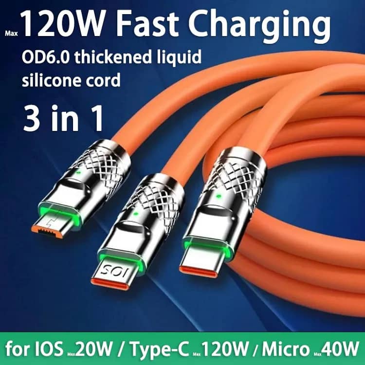 3-in-1 Fast Charger - iPhone, Samsung - 120W - Type C/Micro USB 6