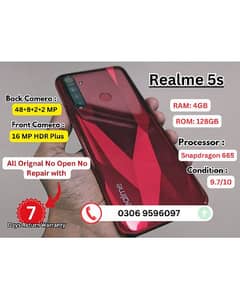 Realme 5s (4/128) 10/9.7 condition No open/repair Full Box