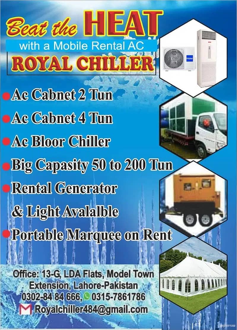 Ac Rent/Ac Cabnet for Rent/Ac Chiller/Ac/Ac Chiler For Rent/Generator 0